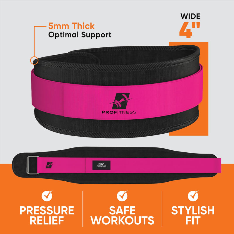 ProFitness Weight Lifting Belt for Women - 4'' Wide Comfortable Workout Belt for Women - Weight Belt for Women Squats & Deadlifts - Back Support Weight Lifting Belt Women & Men Small Black/Pink