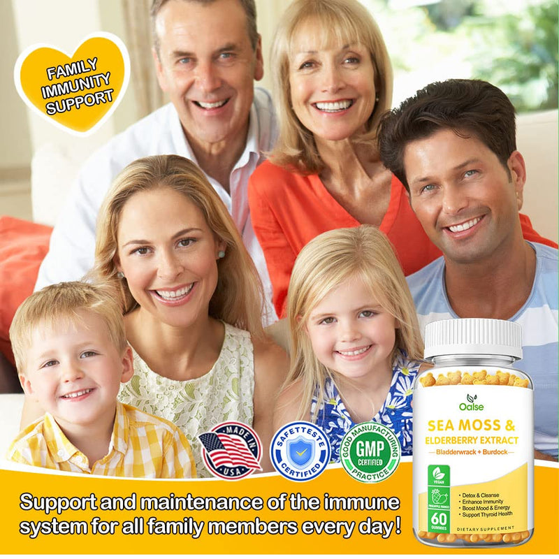 Sea Moss Gummies for Adults and Kids, 2-Pack, Mango Pineapple | 2000mg Raw Seamoss, Bladderwrack, Burdock Root, Elderberry, Pepper, Vitamin C & D3, Zinc Supports Immune 60 Count (Pack of 2)