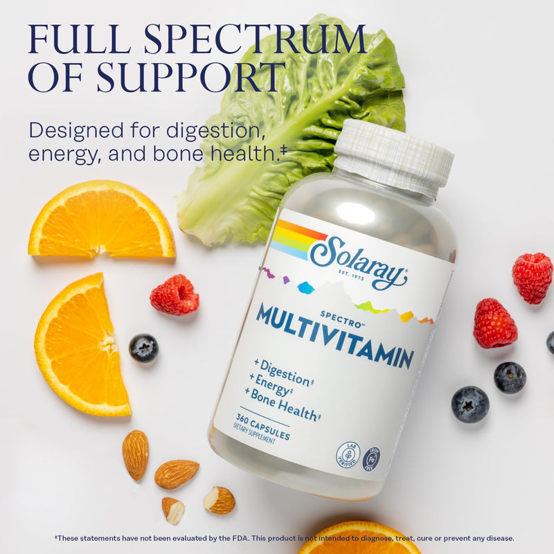 SOLARAY Spectro Multivitamin with Iron - Multi Vitamin with Calcium, Magnesium, Energizing Greens, Herbs & Digestive Enzymes - Digestion, Energy, and Bone Health Support (60 Servings, 360 Capsules) 360 Count (Pack of 1)
