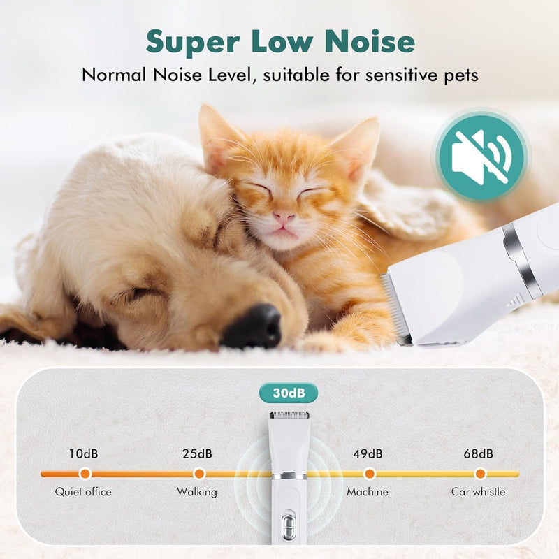 Quiet dog clipper, Lovcoyo professional clipper dog cat with LED display, dog paw trimmer, electric pet hair trimmer set for dogs cats paws, face, body white - BeesActive Australia