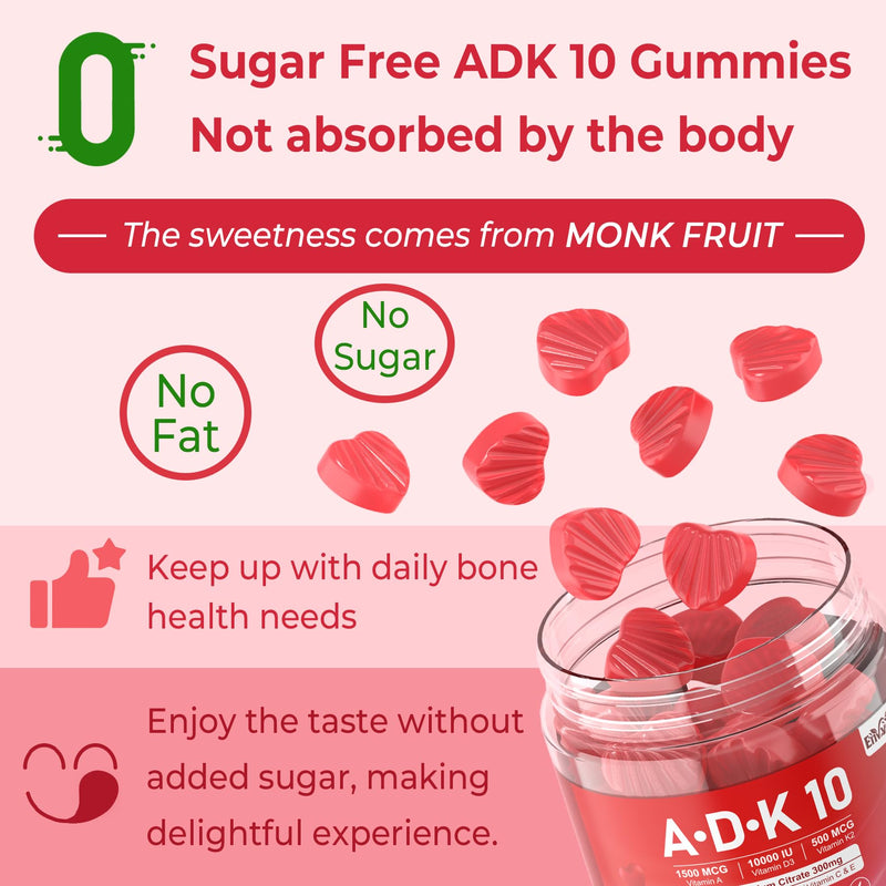 Vitamin D3 + K2 + A Gummies 5000IU/10000 IU - Vitamin D3 Con K2 Supplement with Calcium Magnesium Zinc, Vitamin C & E, High Dose Ultimate Absorbency for Bones, Muscles, Teeth, Vision, Vegan 2 Packs 60 Count (Pack of 2)