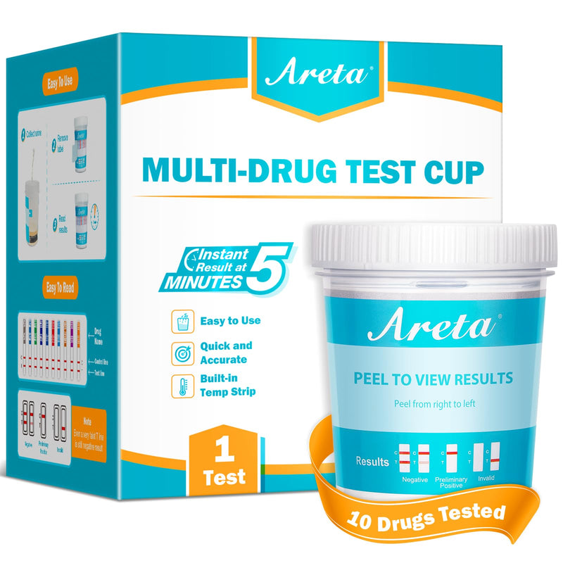 Areta Multi-Drug Test Cup: at Home Urine Drug Tests Kits, Testing for AMP/BZO/COC/THC/MET/MOR/BAR/MDMA/PCP/MTD, Built-in Drug Test Strips Including Sensitive Marijuana Drug Test, #ACDOA2-3104 1Pack 1 Count - BeesActive Australia