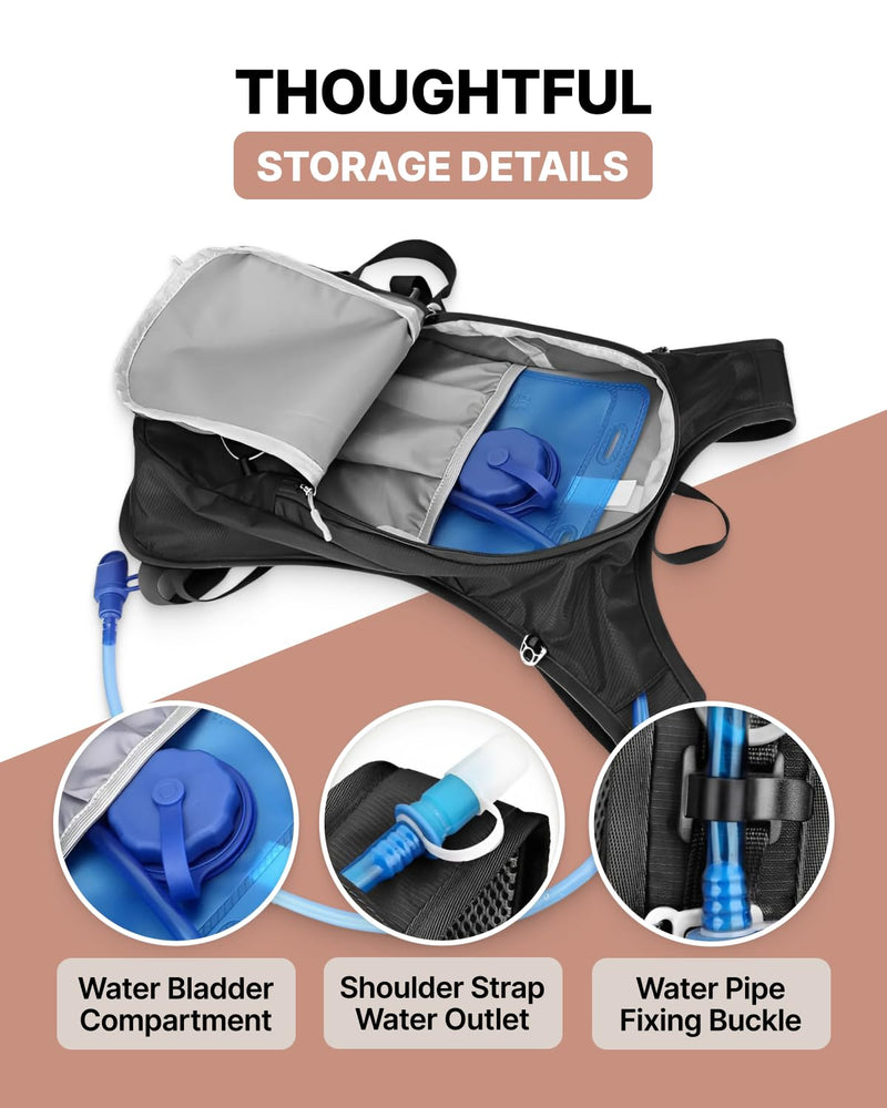 Owleys Hydration Backpack – Lightweight Waterproof Hydration Pack | 2L Water Bladder | Running & Cycling Backpack for Men & Women | Hiking & Festival Essential – Black 1