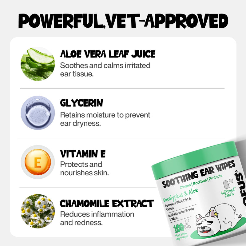 Dog Ear Cleaner Wipes 100 Counts - Vet-Recommended Pet Ear Wipes to Remove Wax, Dirt, Relieve Ear Itching & Inflammation for Dogs & Cats White