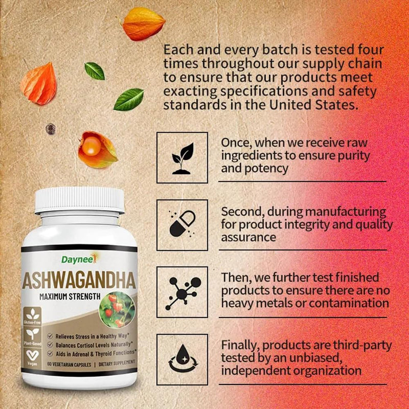 AIHIYO Ashwagandha Capsule, 60 Count | Herbal Supplement, MACA Root, Vitamin D2, Vitamin C