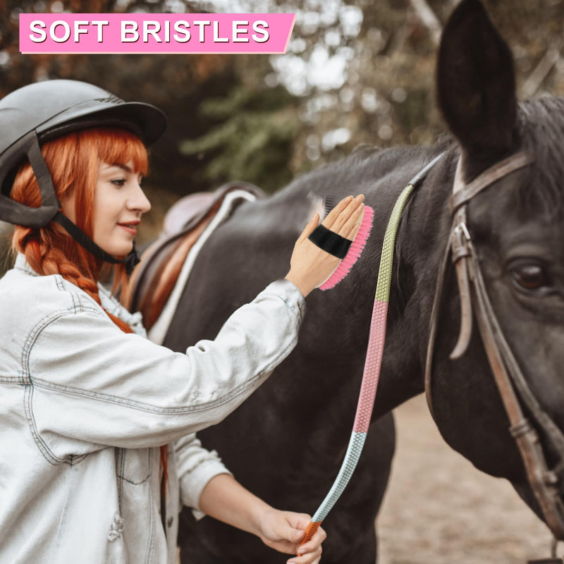 9 Pieces Horse Grooming Kits, Horse Brush Set with Tote Bag, Horse Bathing Supplies Sweat Scraper Bathing Sponge, Hoof Pick, Curry Comb for Horse Riders Beginners(Pink) Pink - BeesActive Australia