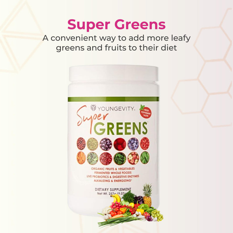 Youngevity Super Greens Daily Vitamin and Mineral Powder Supplement, 255 g | Super greens formula, blended vitamins and minerals, daily nutritional support, convenient powder supplement, 255 g canister