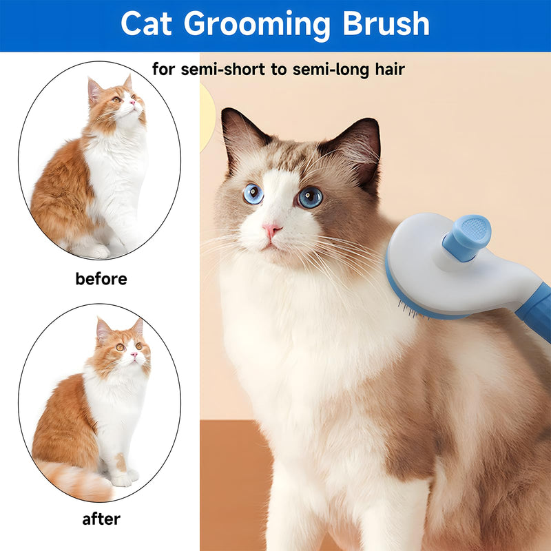 cat brush with release button, indoor cat hair brush that falls off, suitable for long or short haired cats, cat beauty brush for kittens, cat comb, rabbit massage to remove loose fur (Blue) Blue - BeesActive Australia