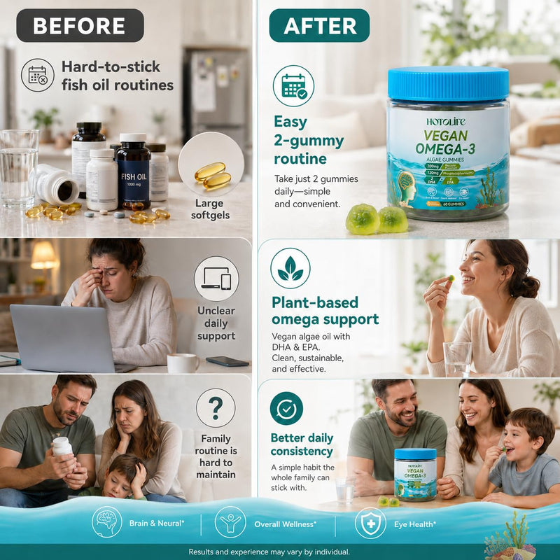 Omega 3 Gummies for Women Men Kids, 600mg Brain & Eye Support, Algae, 90Ct | Plant-Based Algae DHA EPA with Orange Flavor, Lutein, Zeaxanthin, Vitamins A C E, PS and Bacopa for 2-Gummy Daily Routine