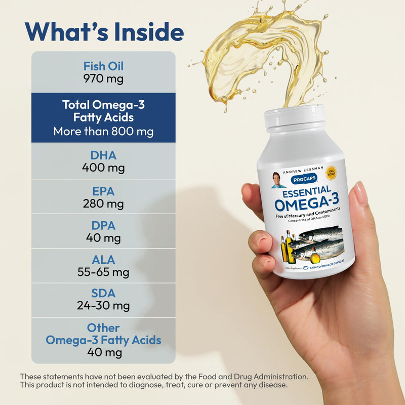 ANDREW LESSMAN Essential Omega-3 Fish Oil High DHA - 180 Softgels | Ultra-pure Omega-3 fish oil in its natural triglyceride form to support heart, brain and eye health. 180 Count (Pack of 1)