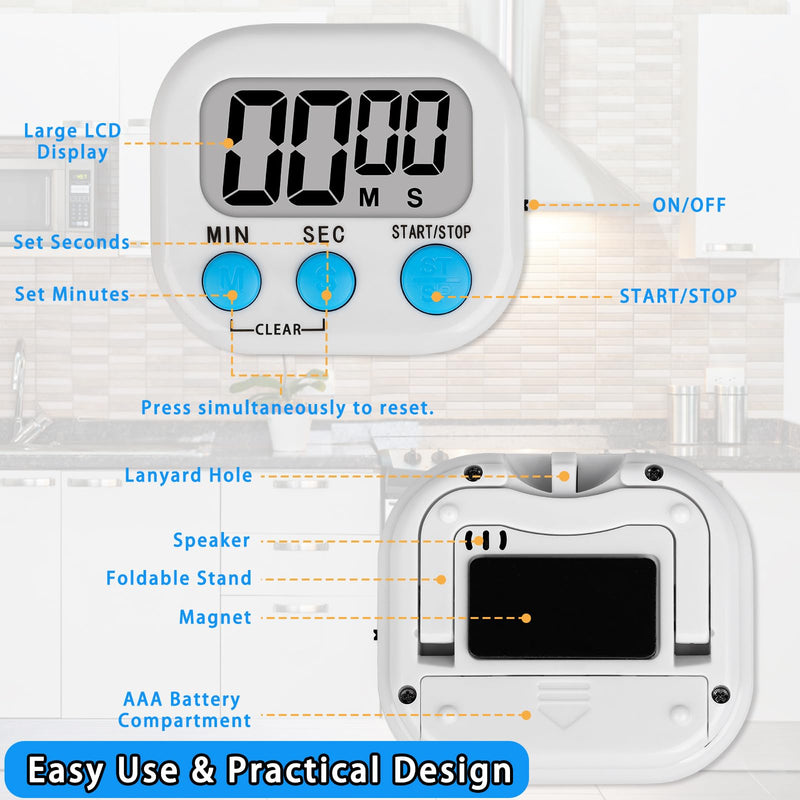 Lasubst Digital Classroom Timers for Teachers Kids School Supplies Bulk with Magnetic Back 12 Pack, White Pink Blue Green