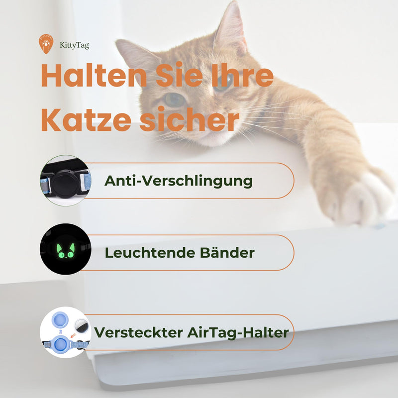 Kittytag Cat Collar with Accessories Compatible with Apple Airtag Reflective and Luminous GPS Cat with Anti-Throttling Adjustable GPS Airtag Not Included Black - BeesActive Australia