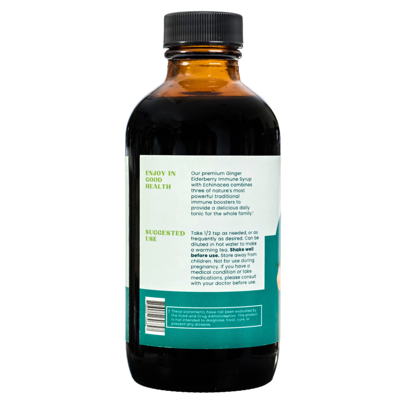 Ginger Elderberry Immune Defense Syrup with Echinacea, Vitamin C, Honey - Organic Super Premium Liquid - 100% Pure Ingredients - Natural Immunity Support Supplement (4 fl oz)