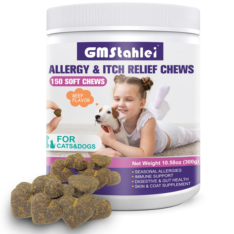 Dog Allergy Relief Chews,150 PCS Itchy Skin Relief Immune Treats with Omega 3 Fish Oil,Turmeric Probiotics for Dogs Itching,Skin and Coat Health for Dogs Itching, Licking & Separation