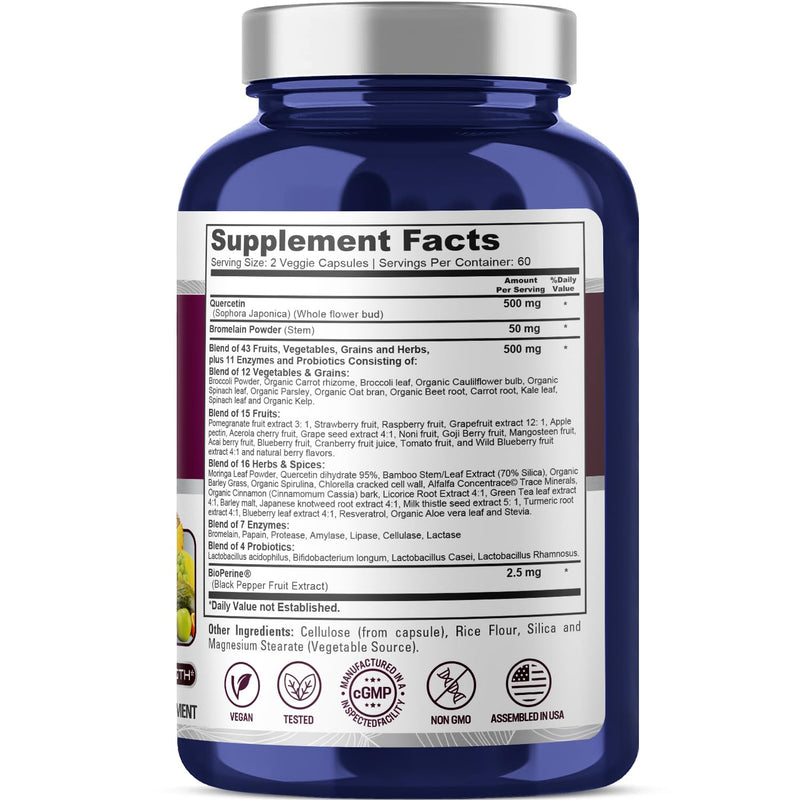 NusaPure Quercetin with Bromelain 500mg |120 Veggie Caps | 43 Fruit Veggie Grain Herbs Enzyme Probiotic Blend | Non-GMO, Vegan, Bioperine - BeesActive Australia