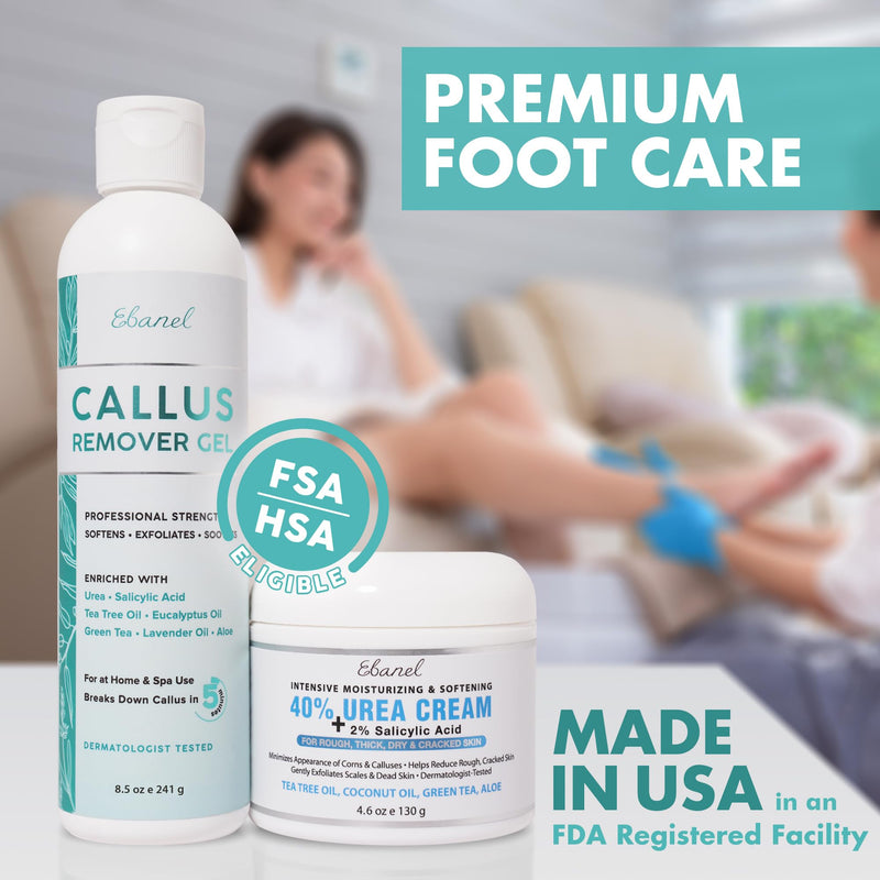 Ebanel Set of Professional Callus Remover for Feet, and Urea Cream 40% Plus Salicylic Acid 2%, Heel Foot Callus Remover Gel Exfoliator Dead Skin Cuticle Removal Toenail Softener Keratolytic Pedicure Cream+Gel - BeesActive Australia