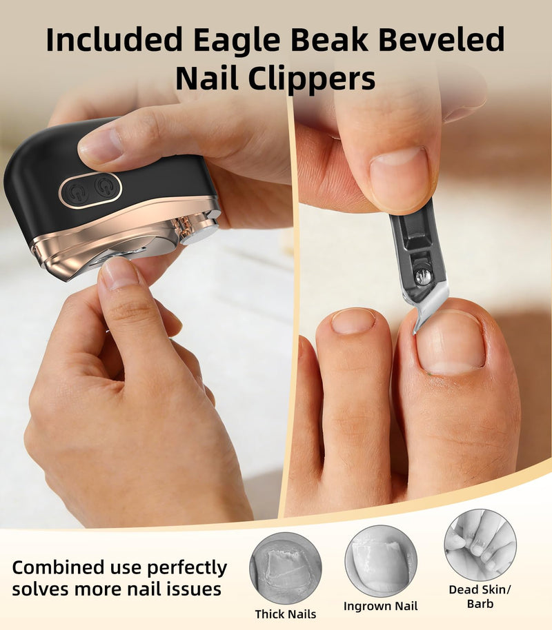 Electric Nail Clipper, Smart Toenail Clipper, 2026 Upgraded 3 in 1 Automatic Nail Trimmer with Polishing, LED Light & Clip Storage, 2-Speeds, USB Rechargeable for Baby, Adults, Seniors Black