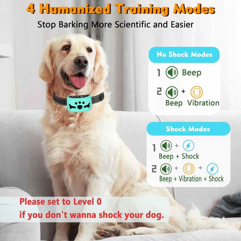 Dog Bark Collar, Anti Bark Collars for Large Medium Small Dogs with 7 Level Sensitivity Adjustable and 4 Stop Barking Modes, Rechargeable Bark Collar No Shock for Dogs with Beep Vibration Shock yellowgreen - BeesActive Australia