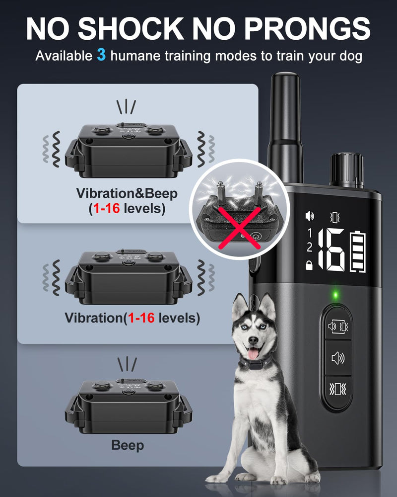 No Shock Dog Training Collar with Remote, Dog Vibration Collar with Controller Beep and Vibrate Only, Safe Lock Waterproof Rechargeable Vibrating Collars for Dogs(10-120 lbs)-No Prongs (Black) Black - BeesActive Australia