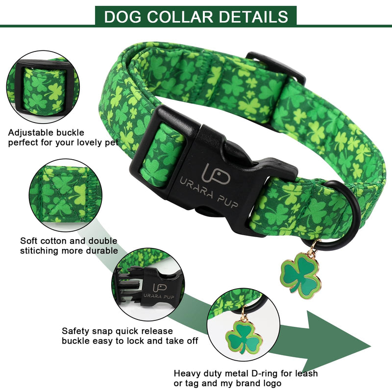St. Patrick's Day Dog Collar, Lucky Clover Pet Collar with Quick Release, Comfortable Adjustable Shamrock Puppy Collar for Small Medium & Large Dogs XS BicolorShamrock CC - BeesActive Australia