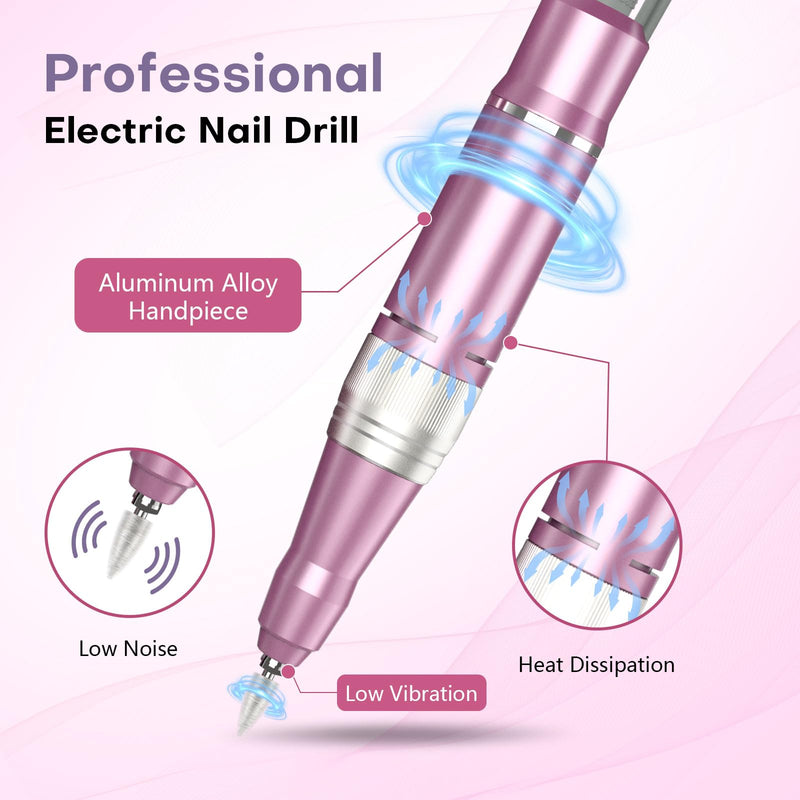 TUOBEO Nail Drill Electric Nail File Kit 45000 RPM Professional Efile Nail Set,Cordless Portable Rechargeable Acrylic Gel Nail Polish Remover Machine Pedicure Manicure Tool with 11 Bits for Salon Home Pink Purple