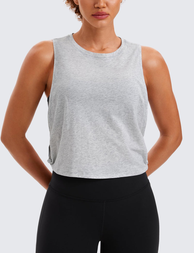 CRZ YOGA Pima Cotton Large Armhole Tank Tops for Women - Workout Sport Athletic Yoga Running Gym Loose Crop Sleeveless Shirts Small Light Grey Heather