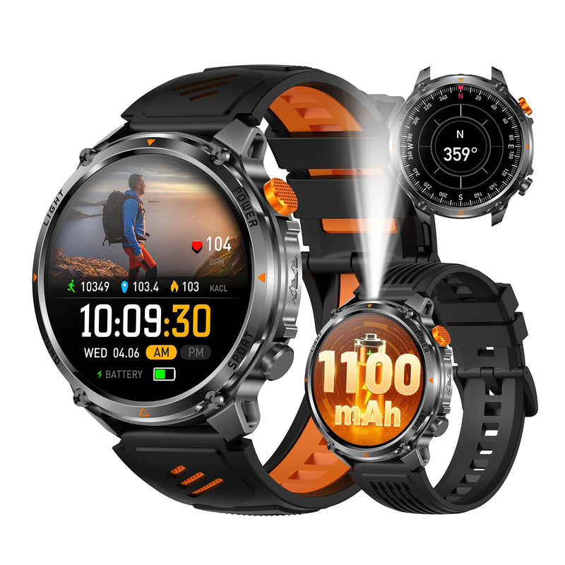 MIlitary Smart Watch for men with Compass, Flashlight, 100 Days Battery, IP68 Waterproof, Answer/Make Calls, 1.7" HD Fitness Tracker Watch with Heart Rate Monitor, for Android & iPhone (2 Straps) - BeesActive Australia