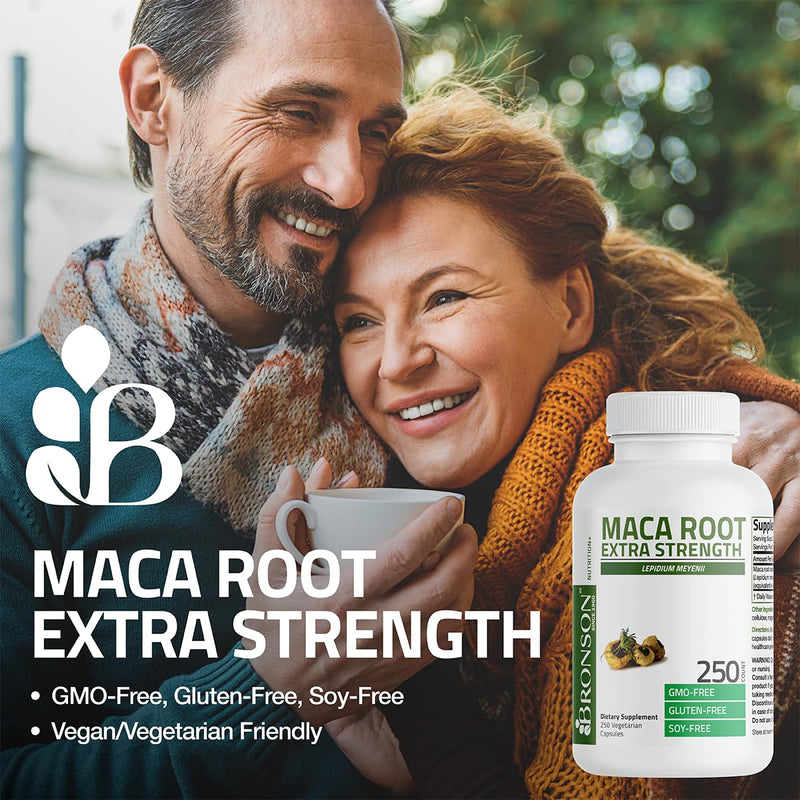 Bronson Maca Root Extra Lepidium Meyenii, Non-GMO, 250 Vegetarian Capsules Unflavoured 250 Count (Pack of 1)