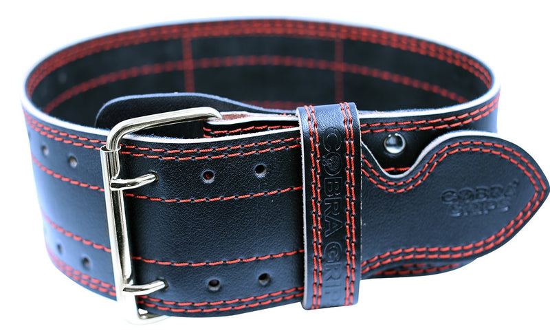 Weight Power Lifting Belt 4” Wide Cobra Grips Premium Genuine Leather Belt for Men & Women Adjustable Weightlifting Back Support RED Small 27"-35"