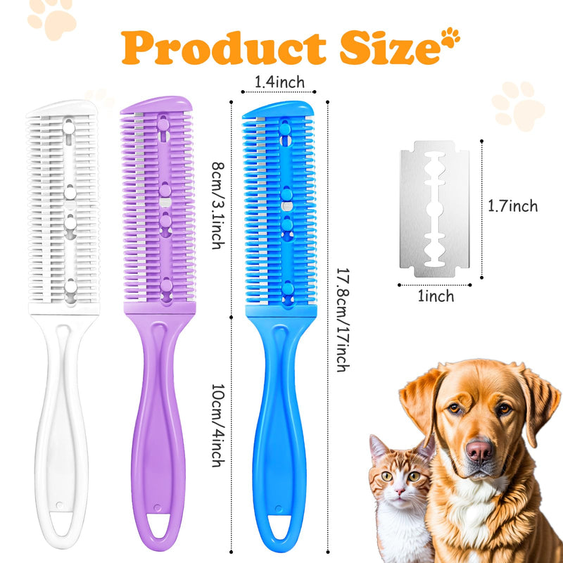 3 Pcs Razor Comb for Dogs Cats with 20 Pcs Extra Blades, Pet Grooming Razor Comb, Dog Cat Brush with Razor that Cuts Hair, Pet Hair Cutter Comb for Dog Cat, Pet Hair Trimmer Grooming Comb for Dog Cat - BeesActive Australia