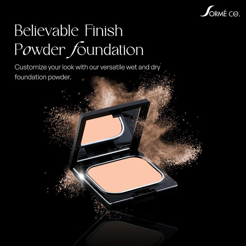 SORMÉ Believable Wet & Dry Finish Powder Foundation - Fragrance Free with Vitamin C - Hydrating, Rejuvenating with Alpha Hydroxy - Medium to Full Coverage - Flawless, Youthful & Dewy Finish - 25ml Natural Buff