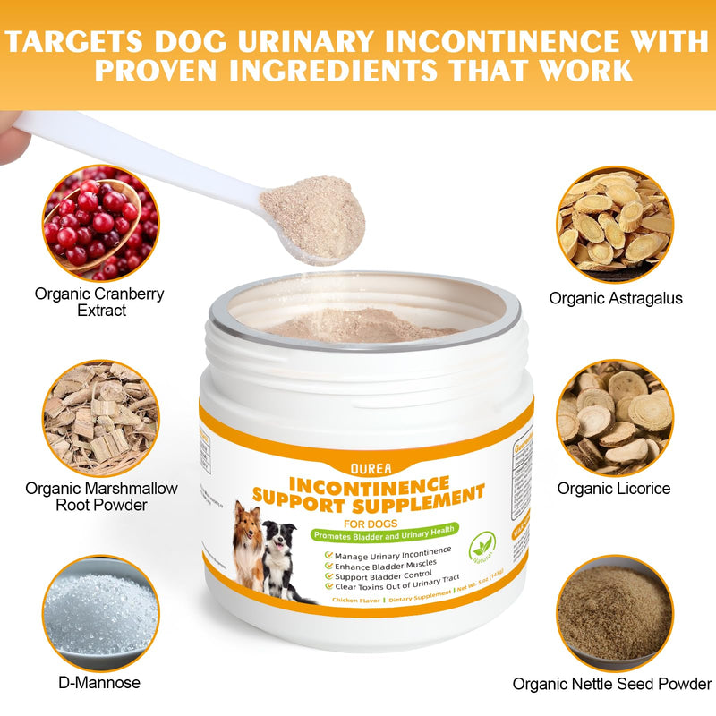 Dog Incontinence Support, Powerful Herbal Blend for Dog Bladder Control, Bladder Health, Manages Urinary Leaks, Human-Grade Ingredients Dog Incontinence Products, Marshmallow, Astragalus, Licorice