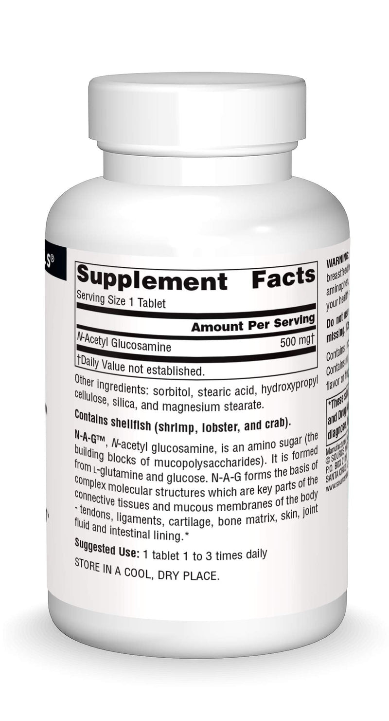 Source Naturals N-A-G, N-Acetyl Glucosamine, 500 mg - 120 Tablets | Support for Tendons, Ligaments, Cartilage, Bone Matrix, Skin, Joint Fluid, & Intestinal Lining* 120 Count (Pack of 1)