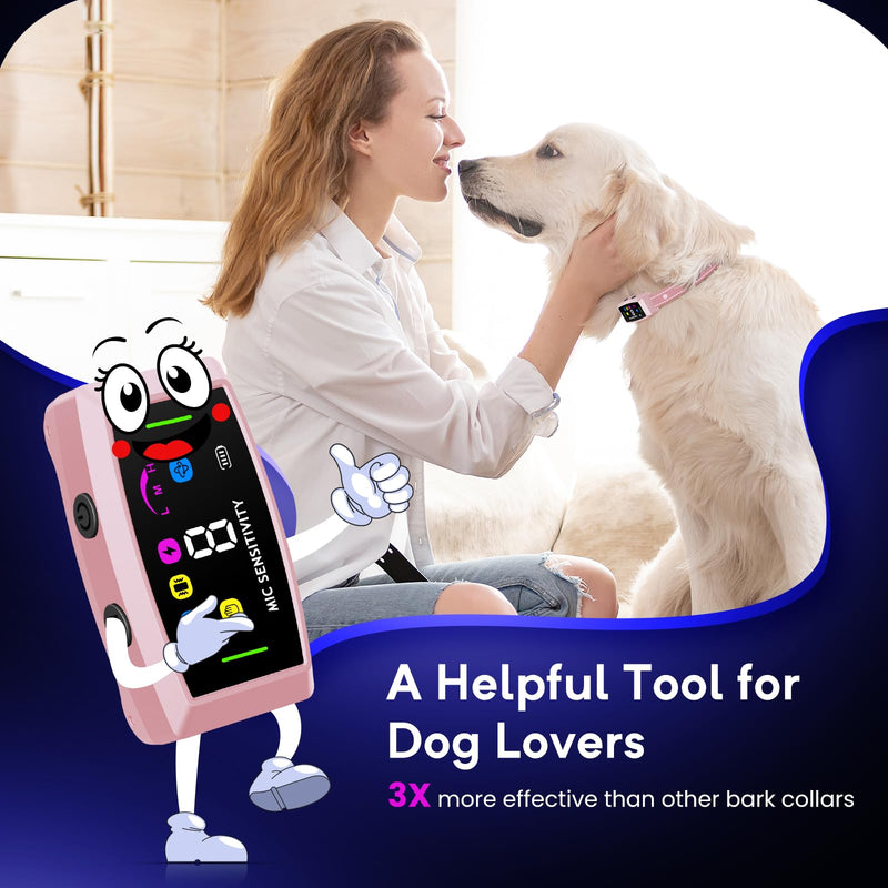 2024 AI Dog Bark Collar Sets for Large Small Medium Dogs Waterproof | 2in1 No Shock/Safe Shock Barking Collar with 3 Adjustable Shock Mode |IP68 Waterproof Rechargeable Anti Bark Devic Pink - BeesActive Australia