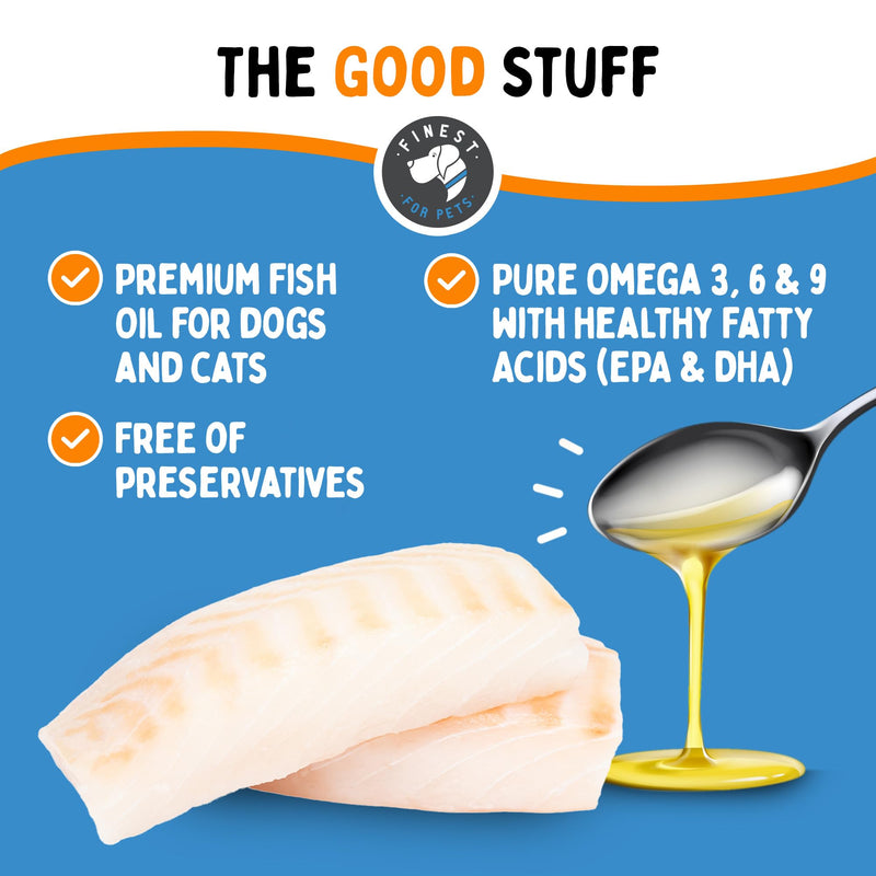 100% Pure Fish Oil for Dogs & Cats (1,545mg Omega 3 per Teaspoon) 8oz. Loaded with EPA & DHA for Joints, Skin & Coat, Itching, Heart & Immune Health. Stronger Than Salmon Oil. Unflavored Omegease. 8 Fl Oz