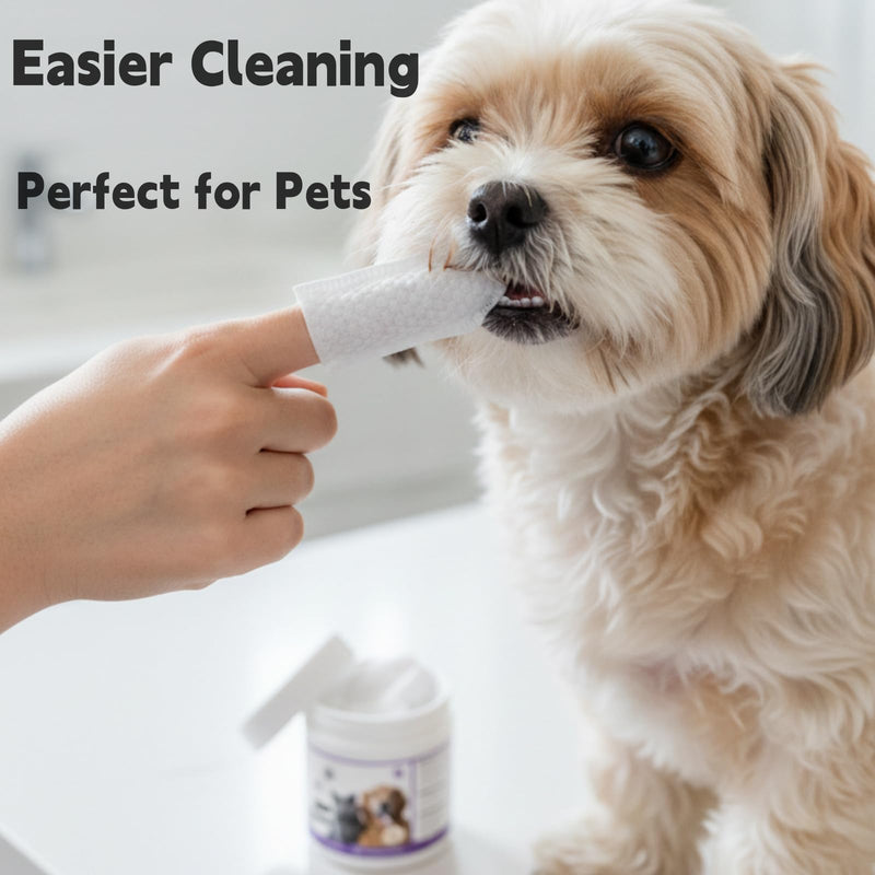 Upkdomm Finger Brushes for Pet Dental Care, Teeth Cleaning Finger Wipes for Dogs & Cats, Reduces Plaque and Freshens Breath, Removes Tartar, Disposable Pet Teeth Wipes 50pcs
