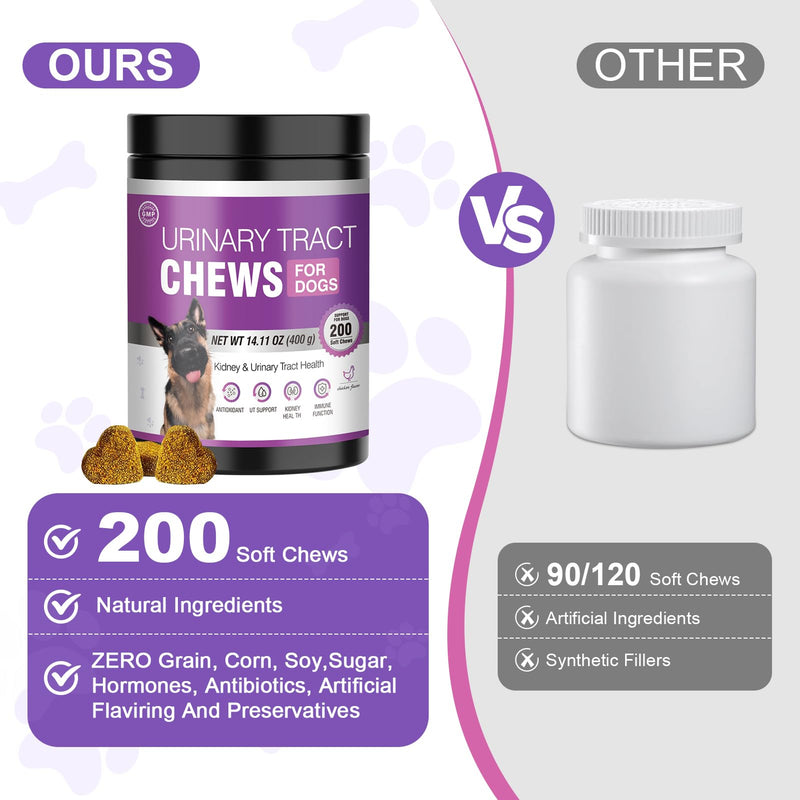 Dog Uti Treatment Cranberry Supplement for Dogs 200 Chews Urinary Tract Medicine Bladder Control Pills Kidney Support Cranberrys Extract Bites Uti Infection Treats Incontinence Remedy for Dogs Chicken