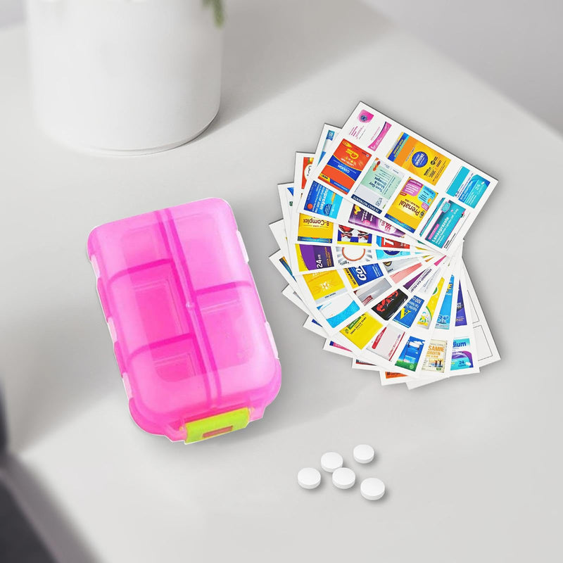 10 Compartment Pill Organizer with Labels Portable Travel Pill Box | Small Pill Box for Vitamins & Medication | Folding, Waterproof, BPA-Free | Morning/ Afternoon/ Night