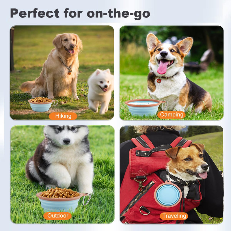 Collapsible Dog Bowls for Travel Portable Pet Food Water Bowl Foldable Silicone Food Dish with Carabiner Clip, BPA Free, Perfect for Feeding Small Medium Dog Cat Outdoors, 2 Pack, Sky Blue, 350ML - BeesActive Australia