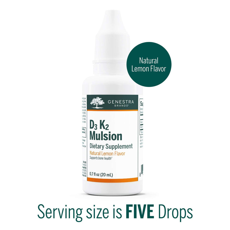Genestra Brands D3 K2 Mulsion, Natural Lemon, 122 Servings | Liquid Vitamins for Bone Health*, Vitamin D & K2 Supplements, Supports Bone Health*
