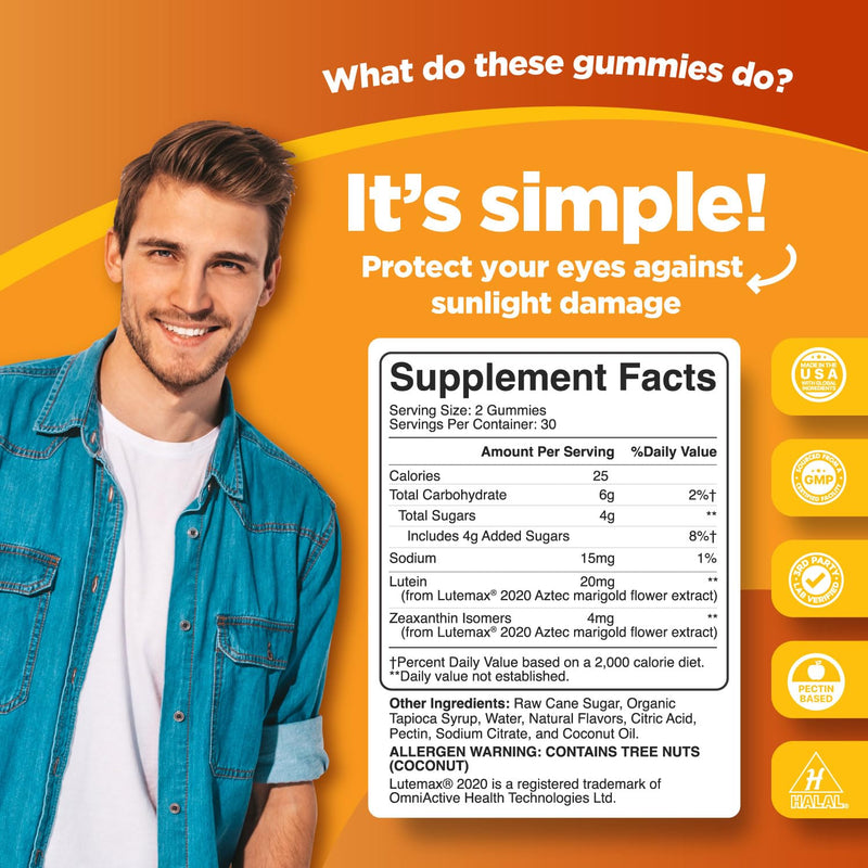 Phytoral Lutein Gummies for Eye Health and Blue Light Protection - 60 Count | Mango eye vitamins for blue light protection, dryness, strain support & visual sharpness