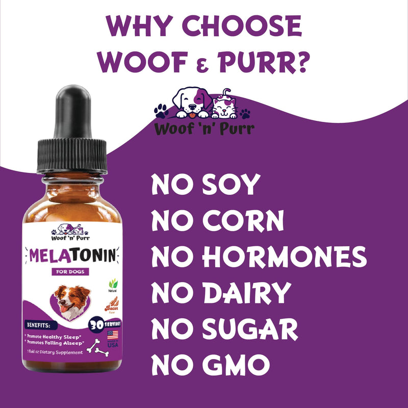 Dog Melatonin - Melatonin for Dogs - Dog Sleep Aid - Sleep Aid for Dogs - Melatonin for Dogs Sleep - Dog Calming - Calming for Dogs - Dog Calming Treats - Dog Anxiety Relief - 1 fl oz: Bacon Flavor