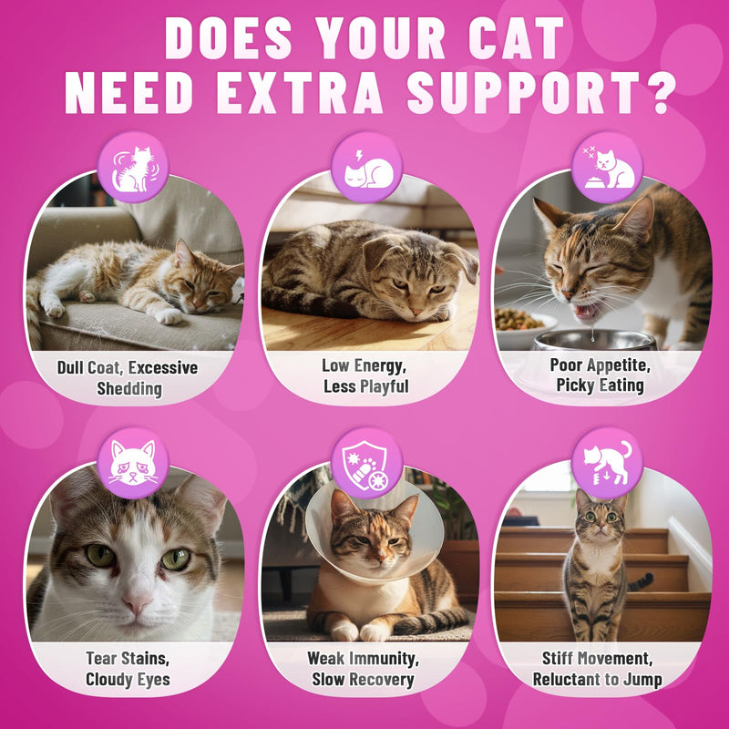 Taurine for Cats Vitamins Treats, 15 in 1 Cat Multivitamin Support Skin, Joint, Digestion & Immune Supplement, 500 Crunchy & Creamy Chews with Essential Vitamins for Cats of All Ages (90-Day Supply)