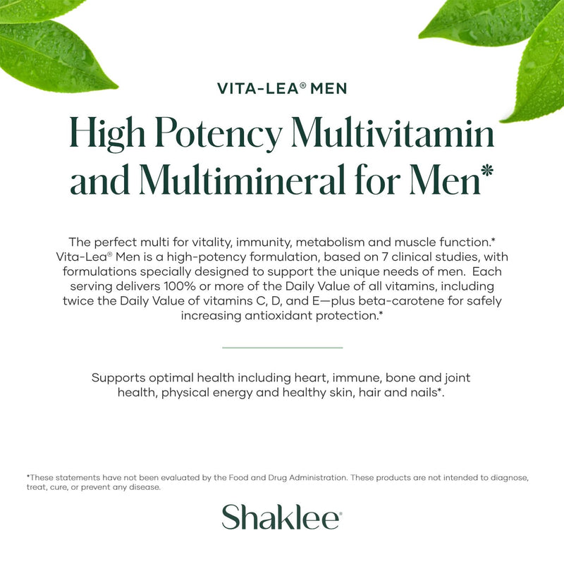 Shaklee - Vita-Lea® Men High Potency Multivitamin - 240 Tablets | High-potency multivitamin and multimineral formulated for men, Includes vitamins C, D, and E plus key B vitamins Vita-Lea Men