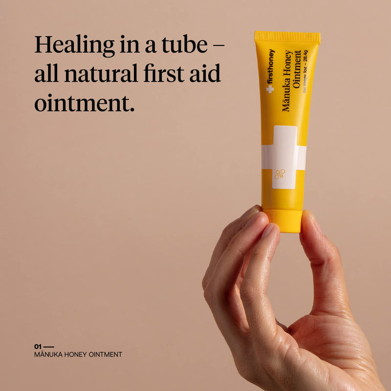 First Honey Wound Healing Ointment [ 1oz - 28.4g ] | 100% Active Leptospermum | Fast Relief & Skin Repair | Manuka Honey from New Zealand | Antibiotic Free Burn Care, Scar Gel, Dressing Aid 1 Ounce (Pack of 1) - BeesActive Australia