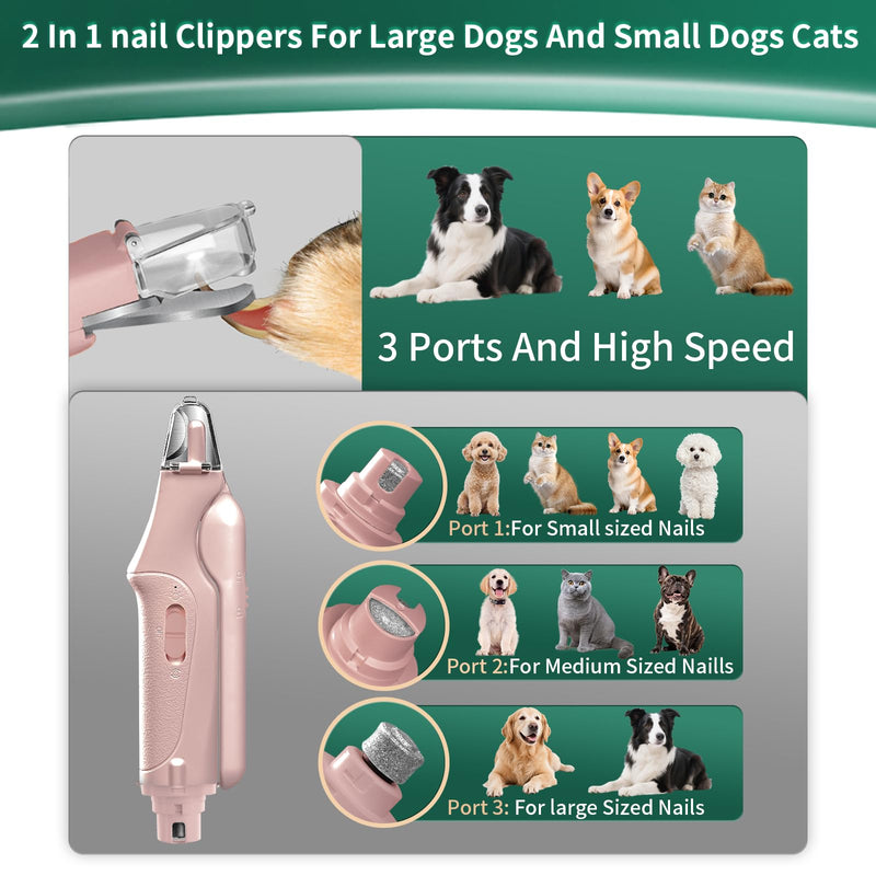 CATPICK 2-in-1 Cat Nail Clippers & Dog Nail Clippers Trimmers for Large Medium Small Dogs Cats Claw Trimmer Quick Sensor and Safety Guard USB Rechargeable with 2 LED Lights Dogs Nail Trimmer Pink 6th Generation