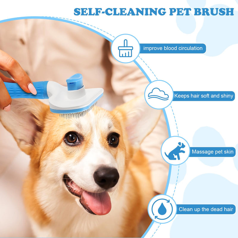 Pet brush，cat brush with release button，dog brush， for grooming Remove loose hair and prevent tangling,fine needle（Blue） - BeesActive Australia