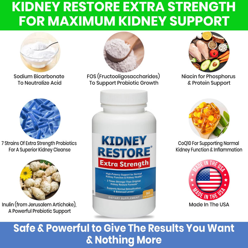 Kidney Cleanse Detox & Repair - Created by Kidney Health Expert Living w/Transplant - US Made Kidneys Support Supplement for Detox, Flush Renal Vitamins & Renal Restoration 90 Capsules 90 Count (Pack of 1)