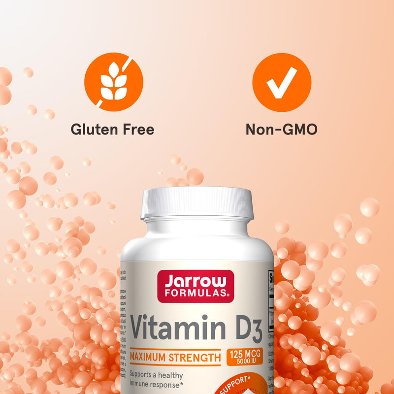 Jarrow Vitamin D3 Supplements 125 mcg (5,000 IU), 100 Softgels | Vitamin D Supplement For Bone Health, Immune Support & Calcium Metabolism Support, Gluten Free, D3 Vitamins, 100 Servings Unflavored 100 Count (Pack of 1)