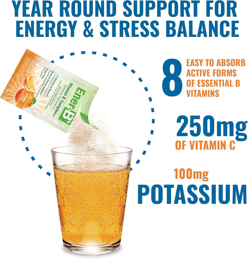 Ener-B+ Sugar Free Multivitamin Drink Mix, Vitamin B - Orange, 30 Count | Instant Vitamin Packets, Electrolyte Powder Sticks, Hydration Booster, Supplement Liquid for Men and Women 5.75 Ounce (Pack of 1)